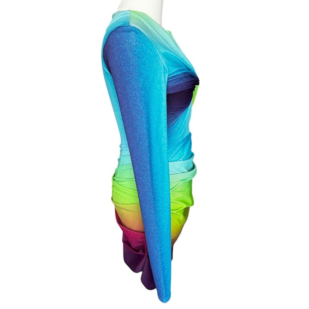 Alex Perry Halton Twist-Front Jersey Mini Dress in Gradient Multicolor US:4 AU:8 - Picture 6 of 12